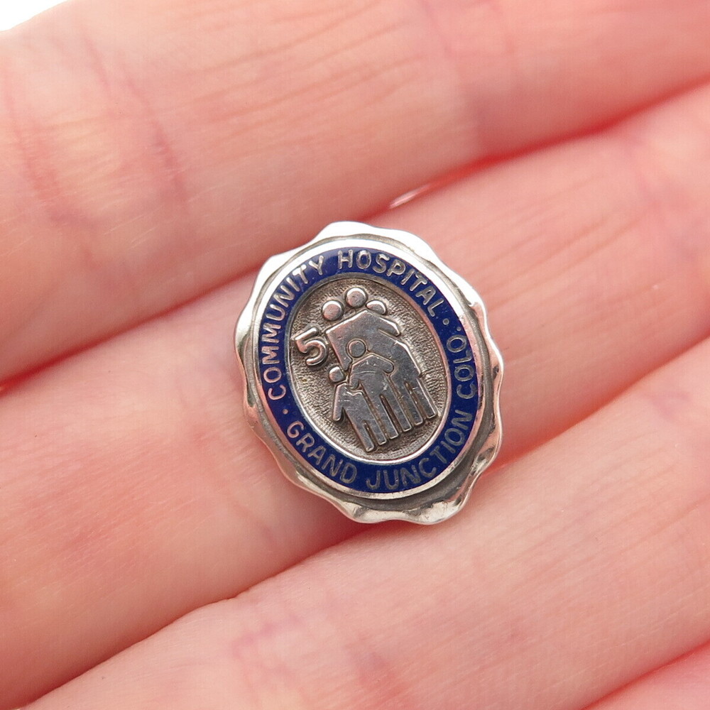 925 Sterling Silver Vintage Enamel 5 Years Service Community Hospital Pin Brooch
